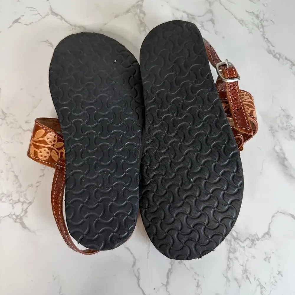 Artisanries D'Mitzy Huaraches Sandals Kids US Sz 0 Brown Leather Embossed Floral